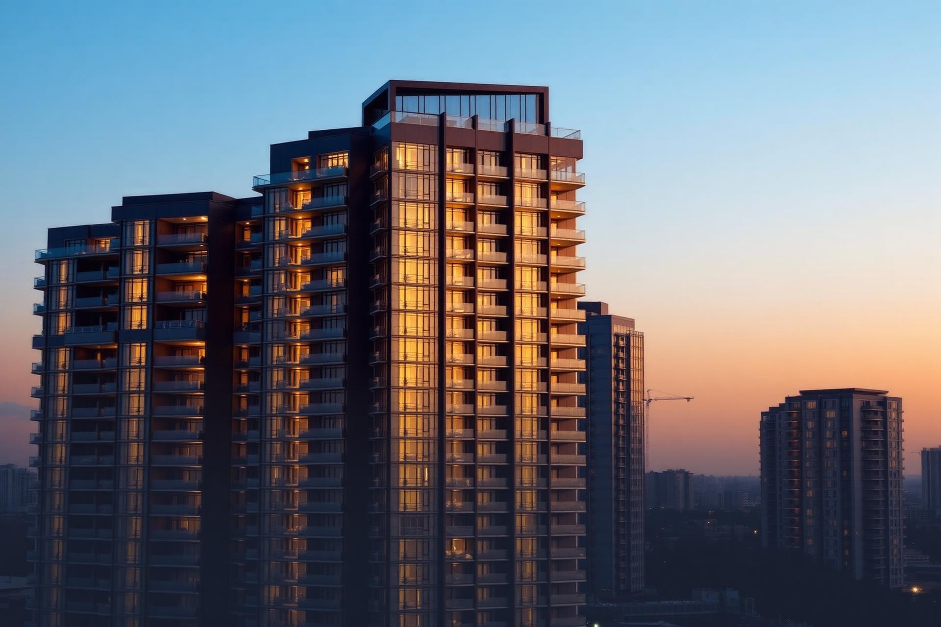 Condomínio moderno de alto padrão ao entardecer